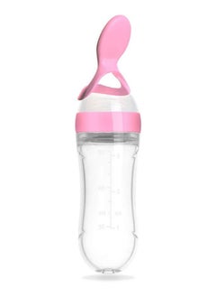 Silicone Squeeze Bottle Spoon Baby Feeding Cereal, Rice, Supplement with Dispensing Feeder, Food Dispensing Spoon, Infant Newborn Toddler Food Supplement Set- 90ml Pink