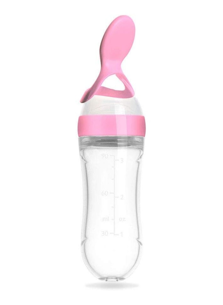 ORiTi - Silicone Squeeze Bottle Spoon Baby Feeding Cereal, Rice, Supplement with Dispensing Feeder, Food Dispensing Spoon, Infant Newborn Toddler Food Supplement Set- 90ml Pink - Image 1