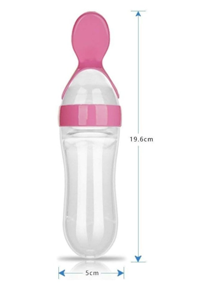 ORiTi - Silicone Squeeze Bottle Spoon Baby Feeding Cereal, Rice, Supplement with Dispensing Feeder, Food Dispensing Spoon, Infant Newborn Toddler Food Supplement Set- 90ml Pink - Image 1
