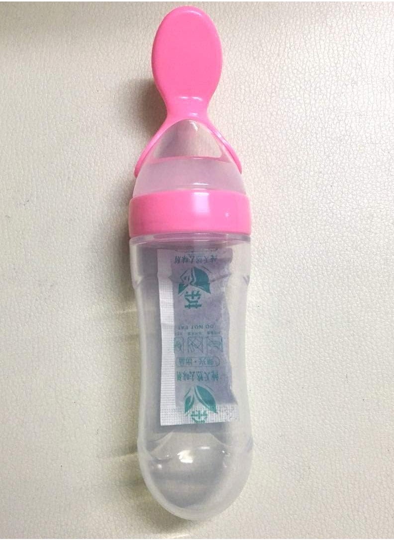 ORiTi - Silicone Squeeze Bottle Spoon Baby Feeding Cereal, Rice, Supplement with Dispensing Feeder, Food Dispensing Spoon, Infant Newborn Toddler Food Supplement Set- 90ml Pink - Image 1