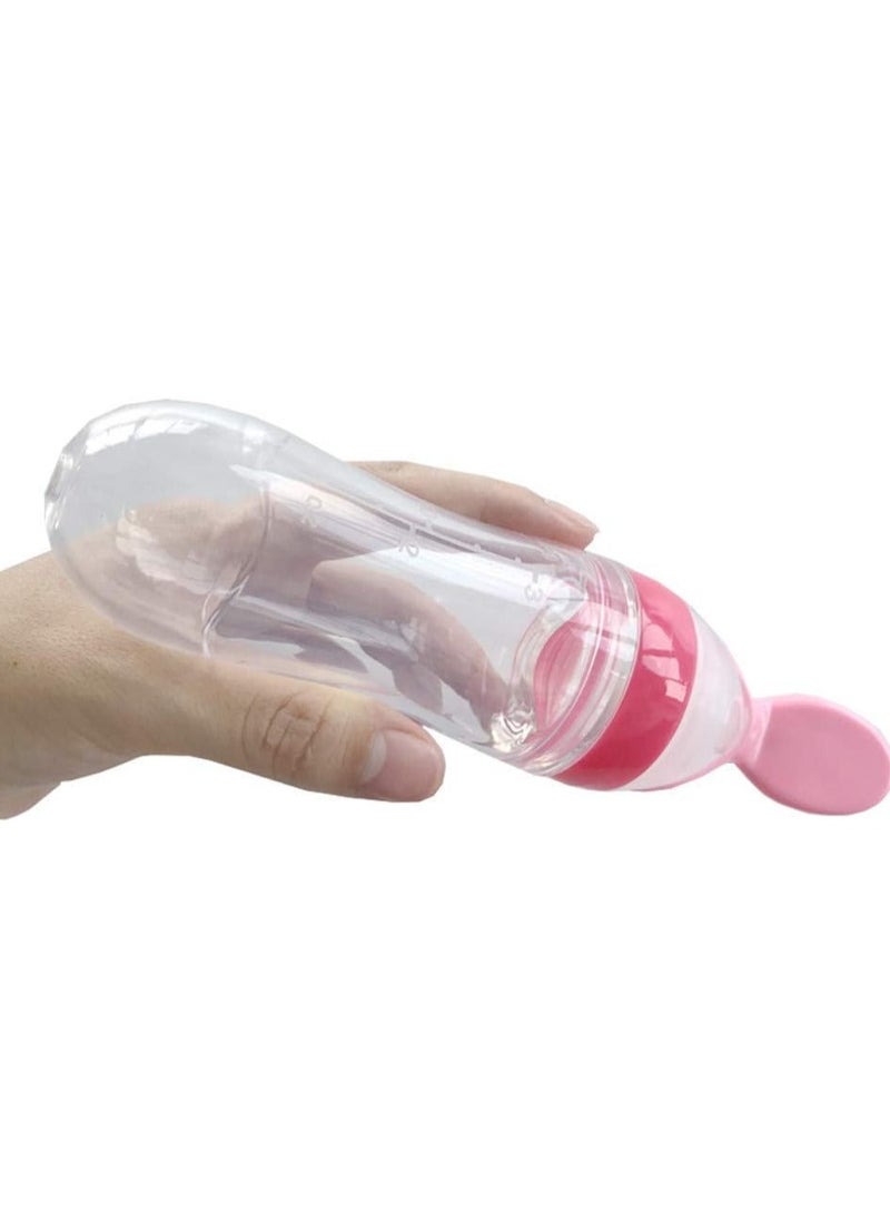 ORiTi - Silicone Squeeze Bottle Spoon Baby Feeding Cereal, Rice, Supplement with Dispensing Feeder, Food Dispensing Spoon, Infant Newborn Toddler Food Supplement Set- 90ml Pink - Image 1