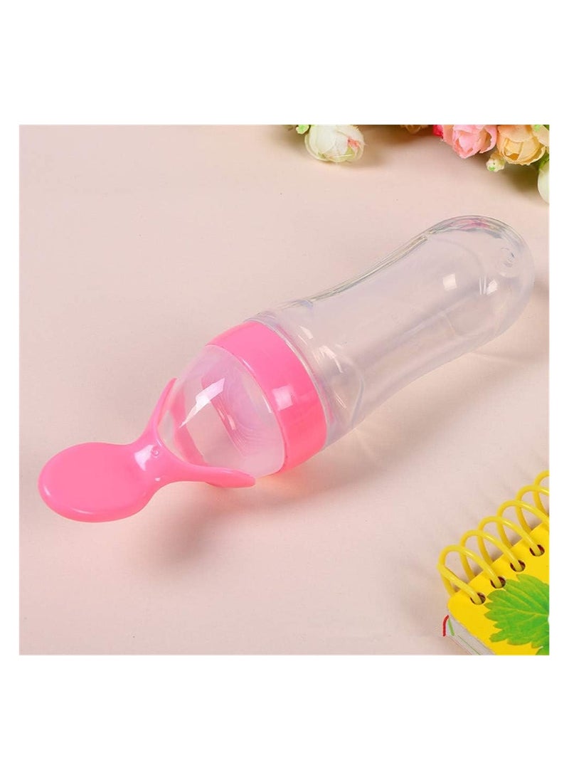 ORiTi - Silicone Squeeze Bottle Spoon Baby Feeding Cereal, Rice, Supplement with Dispensing Feeder, Food Dispensing Spoon, Infant Newborn Toddler Food Supplement Set- 90ml Pink - Image 1
