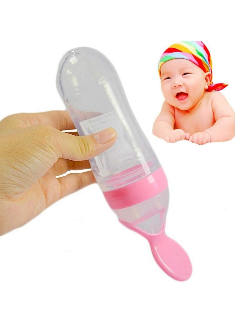 ORiTi - Silicone Squeeze Bottle Spoon Baby Feeding Cereal, Rice, Supplement with Dispensing Feeder, Food Dispensing Spoon, Infant Newborn Toddler Food Supplement Set- 90ml Pink - Image 1