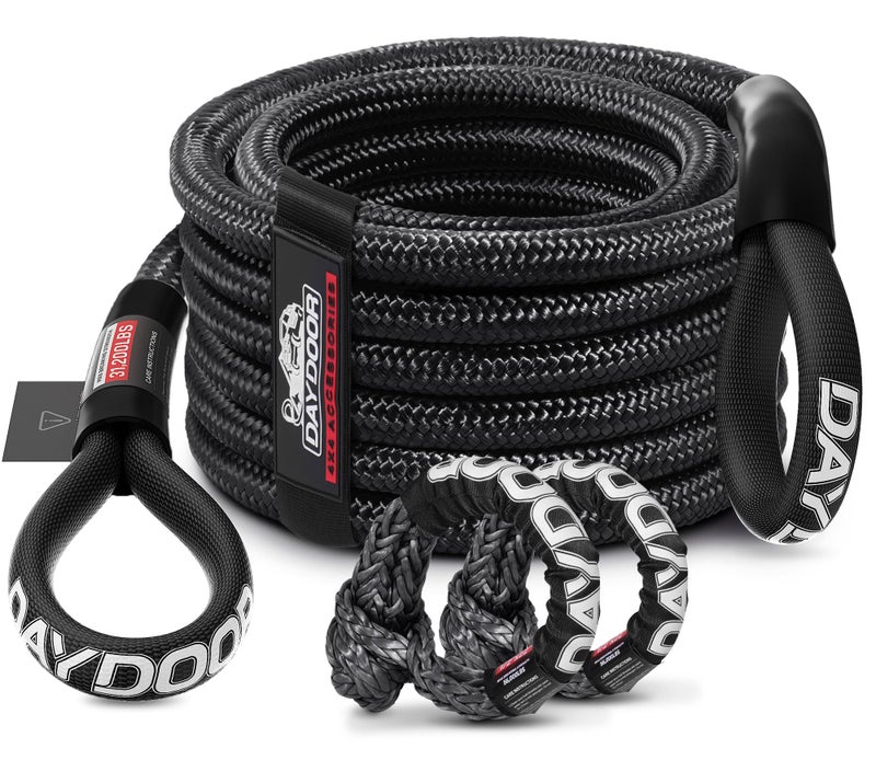 DAYDOOR Recovery Tow Rope Kit with 2 Soft Shackles, 7/16 Inch x 30 ft 31,200 Lbs UHMWPE Tow Strap, Synthetic Towing Rope Recovery Kit for ATV, UTV, SUV, Cars (Gray) - Image 1