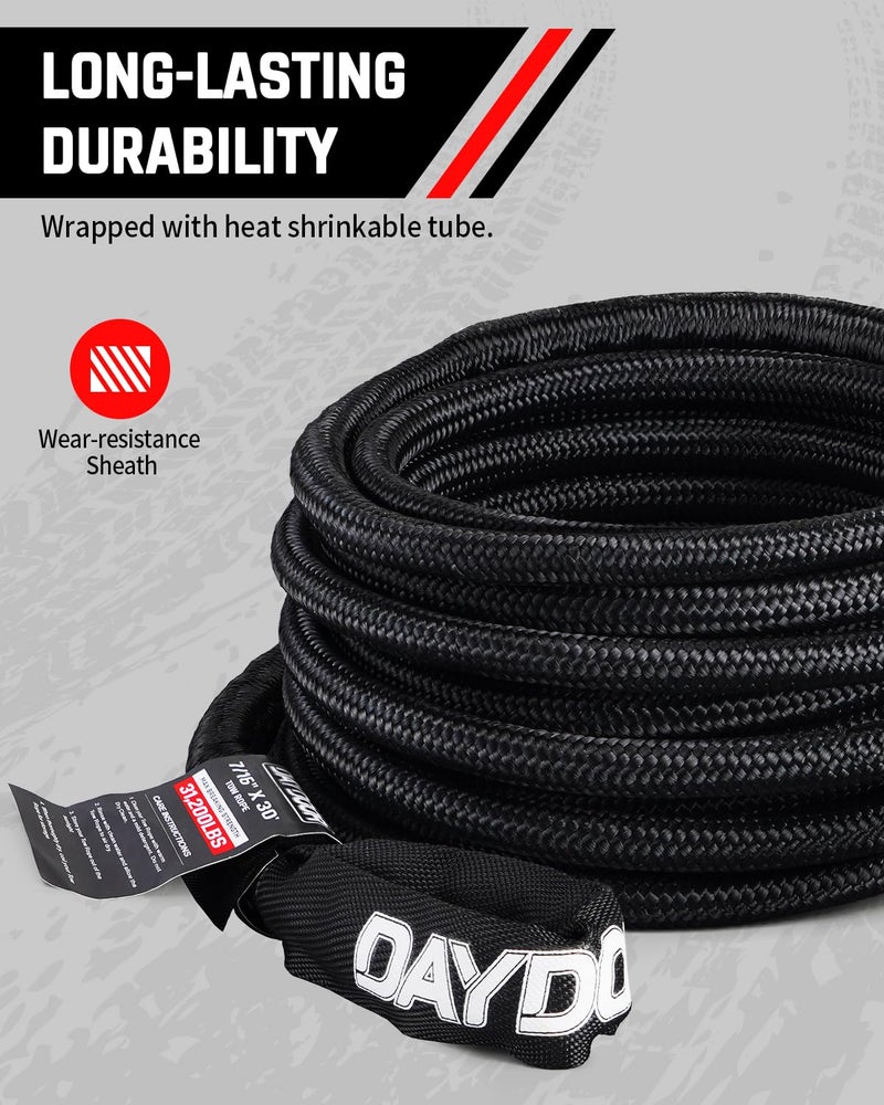 DAYDOOR Recovery Tow Rope Kit with 2 Soft Shackles, 7/16 Inch x 30 ft 31,200 Lbs UHMWPE Tow Strap, Synthetic Towing Rope Recovery Kit for ATV, UTV, SUV, Cars (Gray) - Image 5