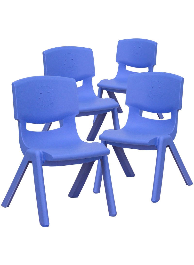 فنز  4 قطع من كراسي التعلم البلاستيكية القابلة للتكديس من فنز للأطفال، 40 × 32 × 51 سم، الكرسي المثالي لغرف اللعب والمدارس ودور الحضانة والمنزل، باللون الأزرق - Image 1