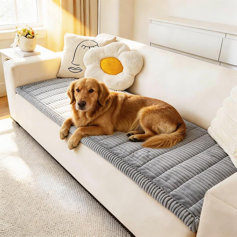 Awjcsv Couch Cover for Dogs Washable, Fuzzy Pet Couch Covers for 3 Cushion Sofa Pet Friendly, Non Slip Sofa Cover (Light Blue-Grey, 27.6" x 70.9"/70 x 180cm) - Image 1