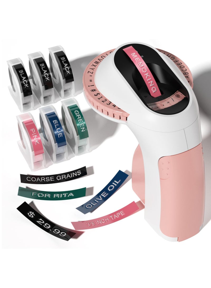 Memoking Embossing Label Maker Machine-E975 3D Embossed Label Maker with 6 Rolls Emboss Tapes, Handheld Embosser Labelling Machine, Lettering Label Maker Embossing for Home, Office and DIY  - Image 1