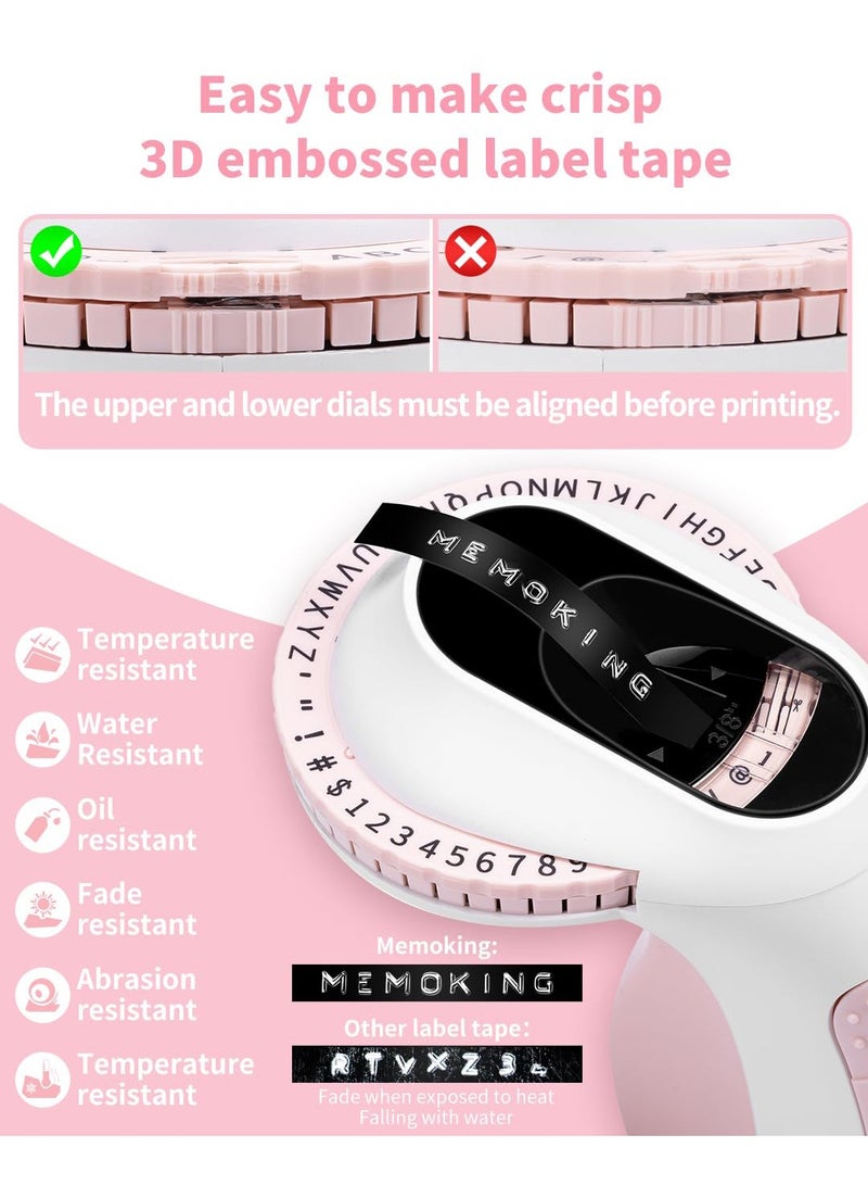 Memoking Embossing Label Maker Machine-E975 3D Embossed Label Maker with 6 Rolls Emboss Tapes, Handheld Embosser Labelling Machine, Lettering Label Maker Embossing for Home, Office and DIY  - Image 3