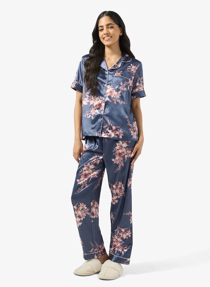 Ginger Satin Floral Button Up Pyjama Set - Image 5