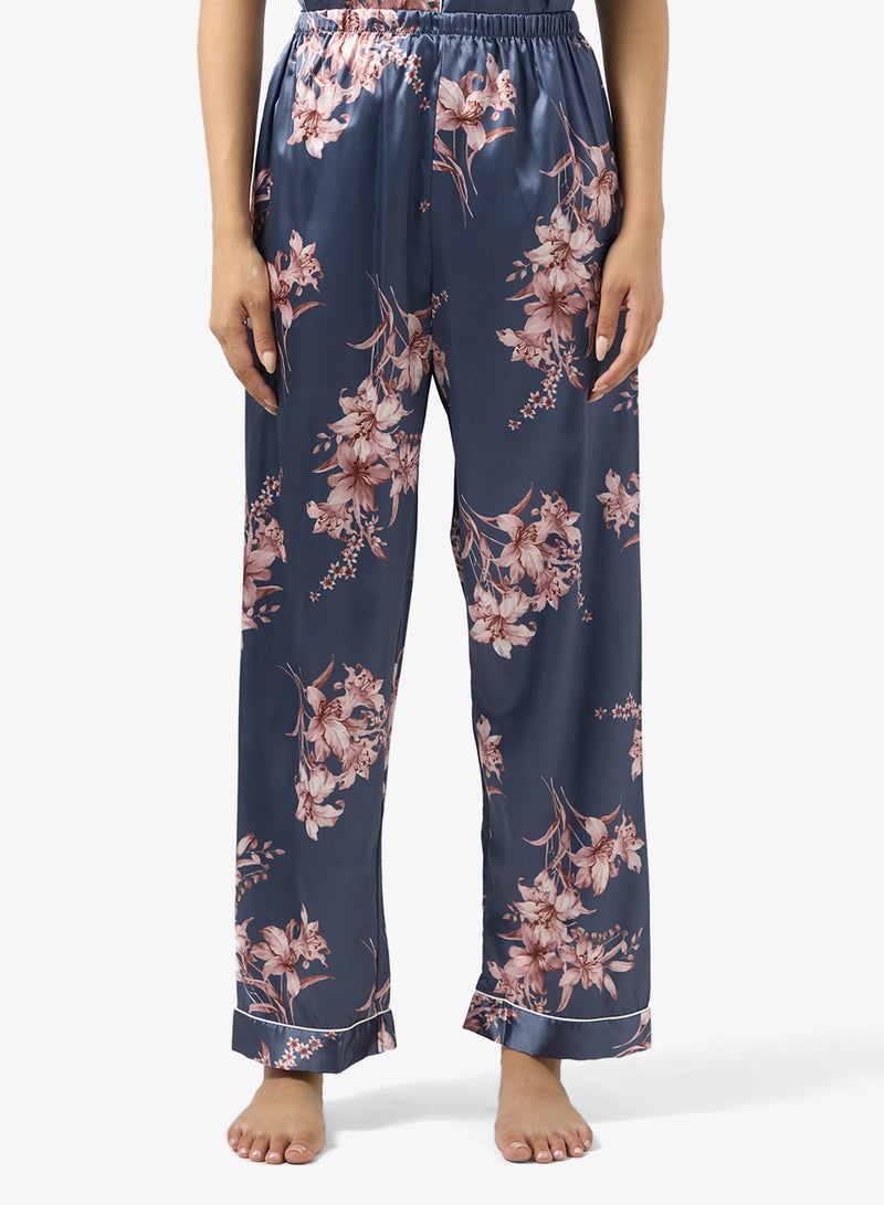 Ginger Satin Floral Button Up Pyjama Set - Image 4