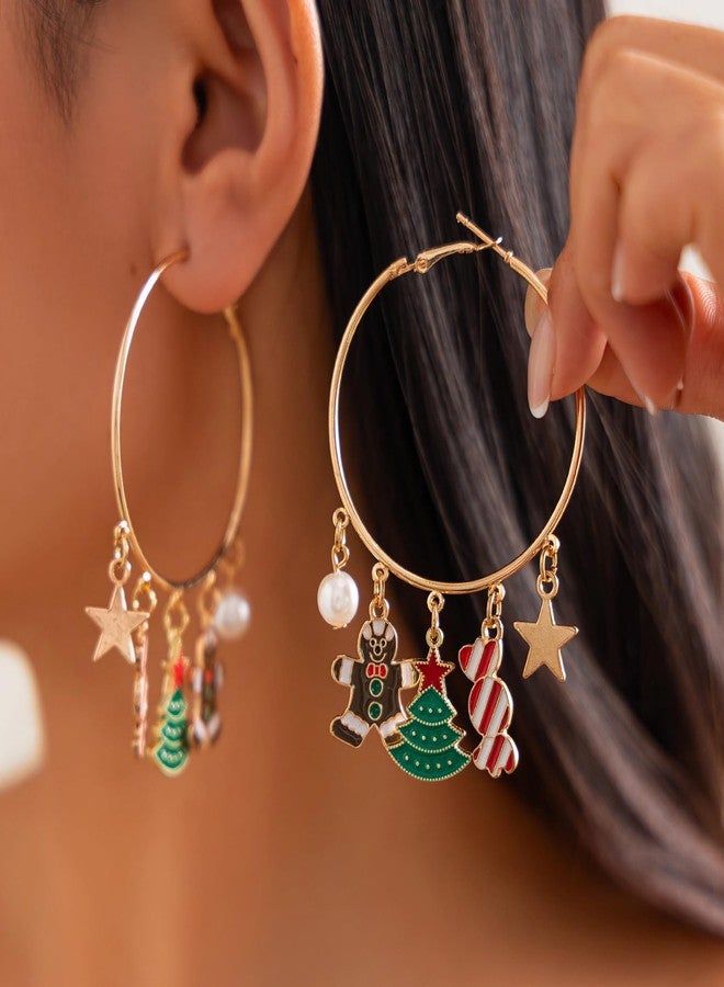 ALoveSoul Christmas Holiday Earrings - Gold Hoops with Festive Charms, Perfect Christmas Earrings Gifts - Image 2