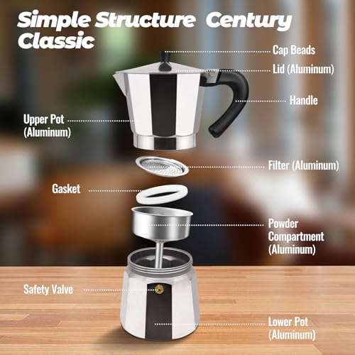 Vaolvpant 3 Cup Aluminum Moka Pot Classic Stovetop Espresso Coffee Maker 150ml 5oz Coffeemaker Percolator Mocha Pot Greca Coffee Maker Cafe Makers for Italian and Cuban Café Brewing Silver - Image 3