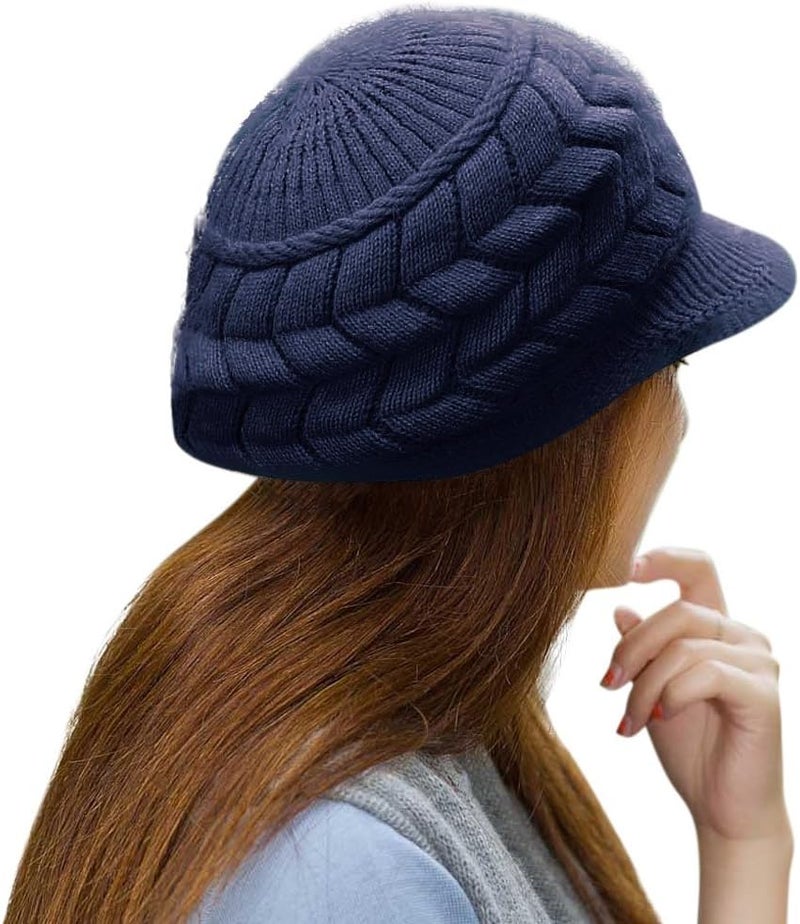HINDAWI Women Winter Warm Knit Hat Wool Snow Ski Caps with Visor - Image 2