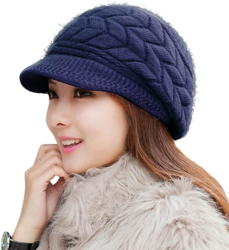 HINDAWI Women Winter Warm Knit Hat Wool Snow Ski Caps with Visor - Image 1