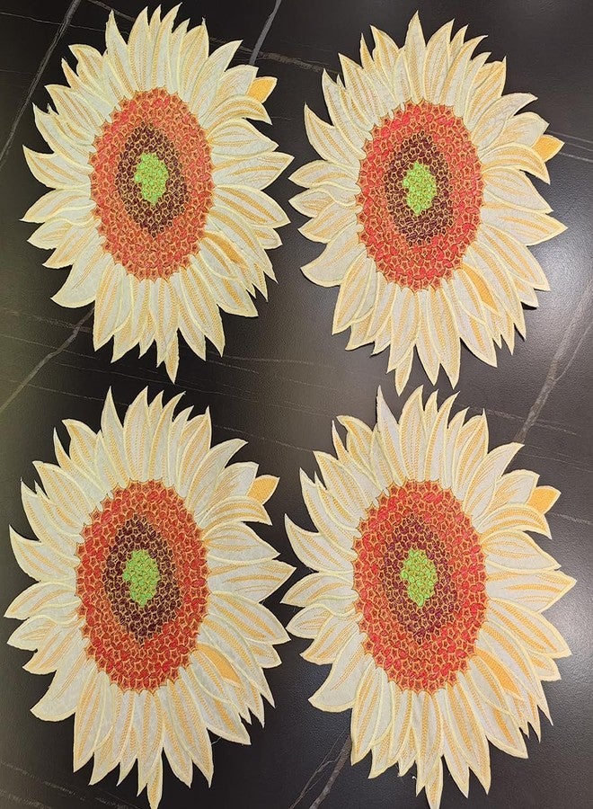 AMZALI Fall Table Placemats Set of 4, Washable Cutwork Embroidered Sunflower Fall Table Mats Spring Summer Autumn Table Topper for Home Kitchen Dining Holiday Party Tabletop Decoration 14 Inch - Image 2
