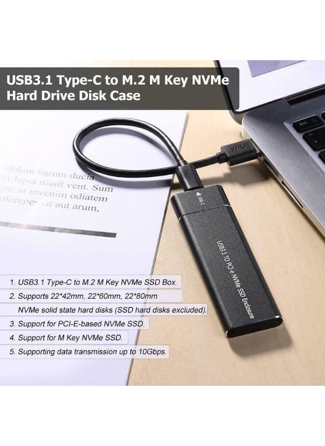 M.2 to Type-C USB 3.1 10Gbps Aluminum External SSD Enclosure | Compatible with 2280/2260/2242/2230 PCIe M-Key SSDs | USB Type-C Adapter Case