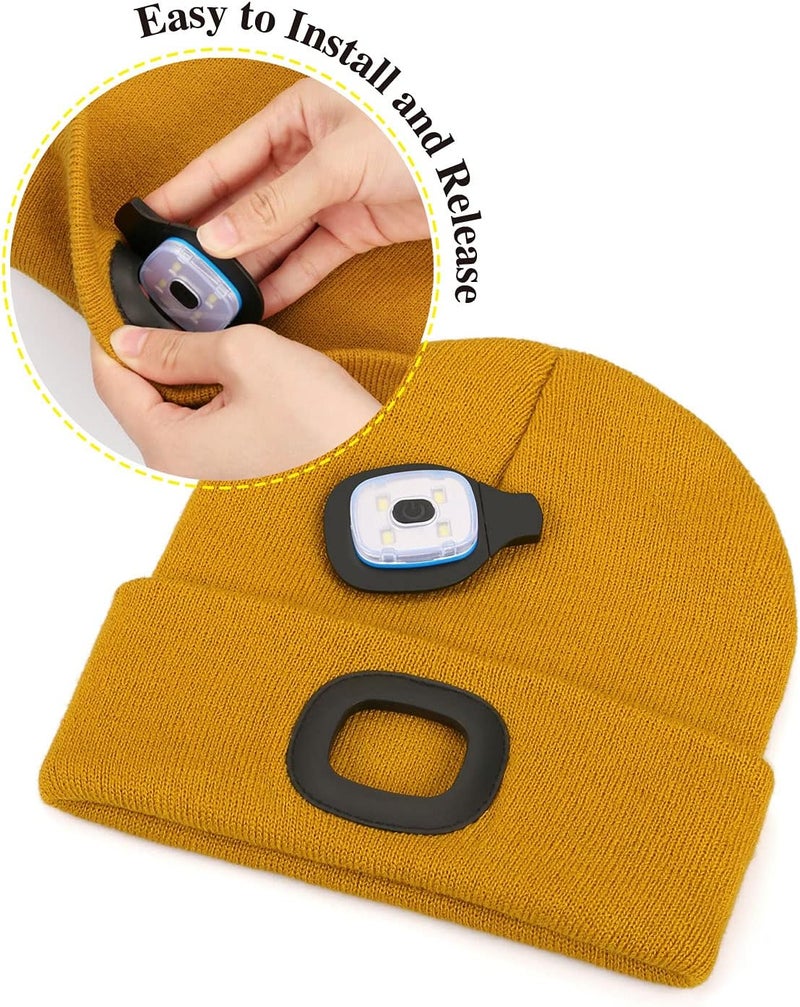 MELASA Unisex Hat with Light, USB Rechargeable Hands Free Headlamp LED Beanie, Winter Gifts for Men Dad Father Husband Him - Image 3