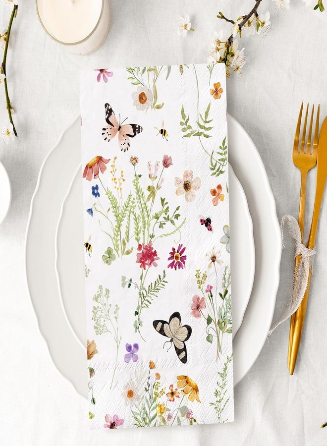 Whaline 50Pcs Floral Guest Napkins Watercolor Wildflower Disposable Paper Napkins Spring Dinner Hand Napkin for Home Kitchen Bathroom Wedding Bridal Baby Shower - Image 3