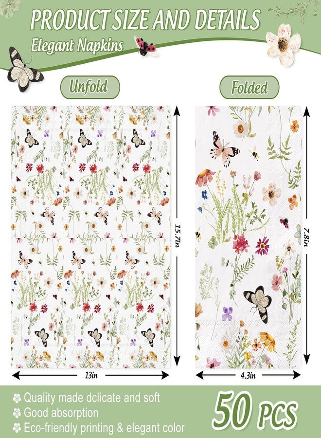 Whaline 50Pcs Floral Guest Napkins Watercolor Wildflower Disposable Paper Napkins Spring Dinner Hand Napkin for Home Kitchen Bathroom Wedding Bridal Baby Shower - Image 2