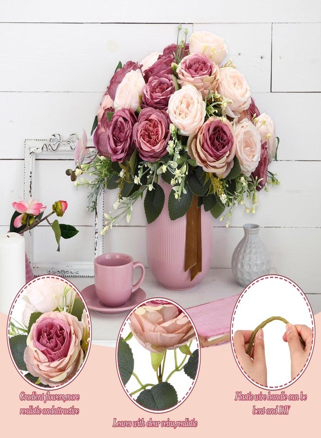 Geosar 8 Bundles 40 Heads Artificial Peonies Silk Flowers Fake Peony Bouquet Faux Peonies Flowers Bulk for Decoration Vase Florals Arrangements Wedding Home Party Table (Dusty Pink, Dusty Rose) - Image 3