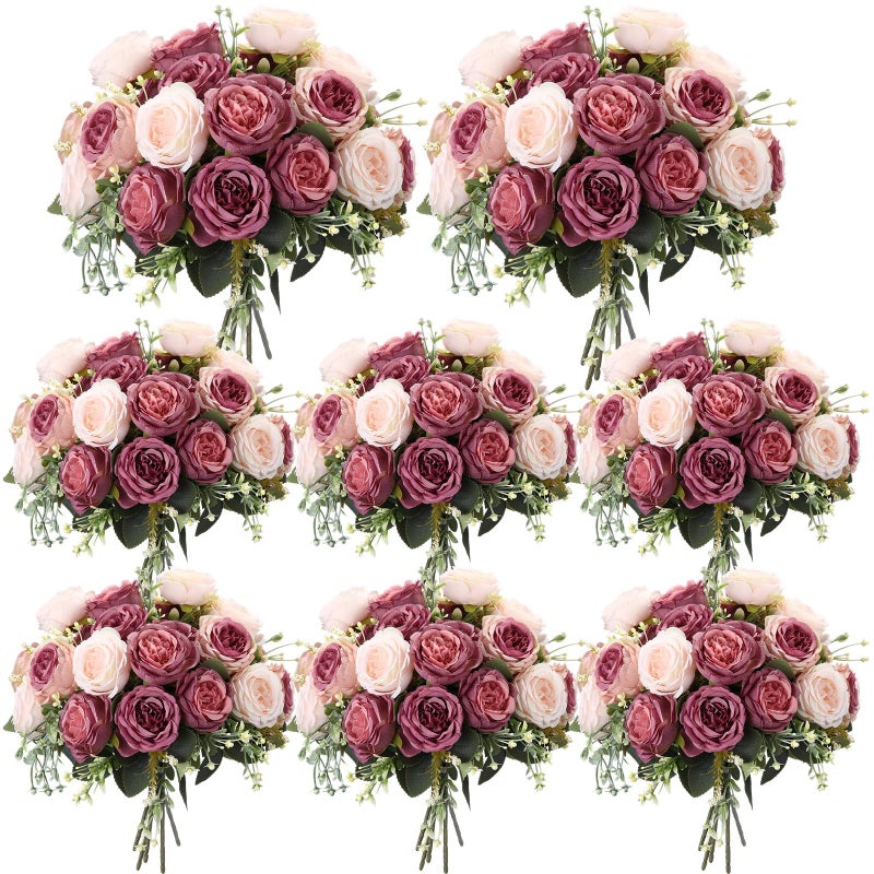 Geosar 8 Bundles 40 Heads Artificial Peonies Silk Flowers Fake Peony Bouquet Faux Peonies Flowers Bulk for Decoration Vase Florals Arrangements Wedding Home Party Table (Dusty Pink, Dusty Rose) - Image 1