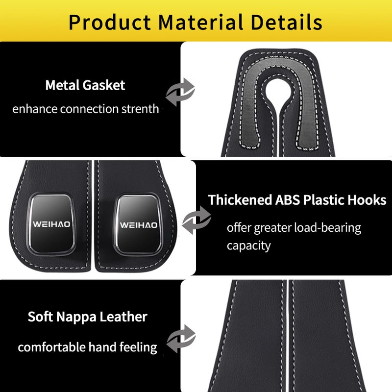 WEIHAO Wide Purse Hook for Car, Twin Hook Leather Car Headrest Hangers, Car Seat Back Storage Hook, Headrest Hooks Purse Bag Holder for Car Universal Fit Sedan Trucks SUVs Most Vehicles (Black-2PCS) - Image 4