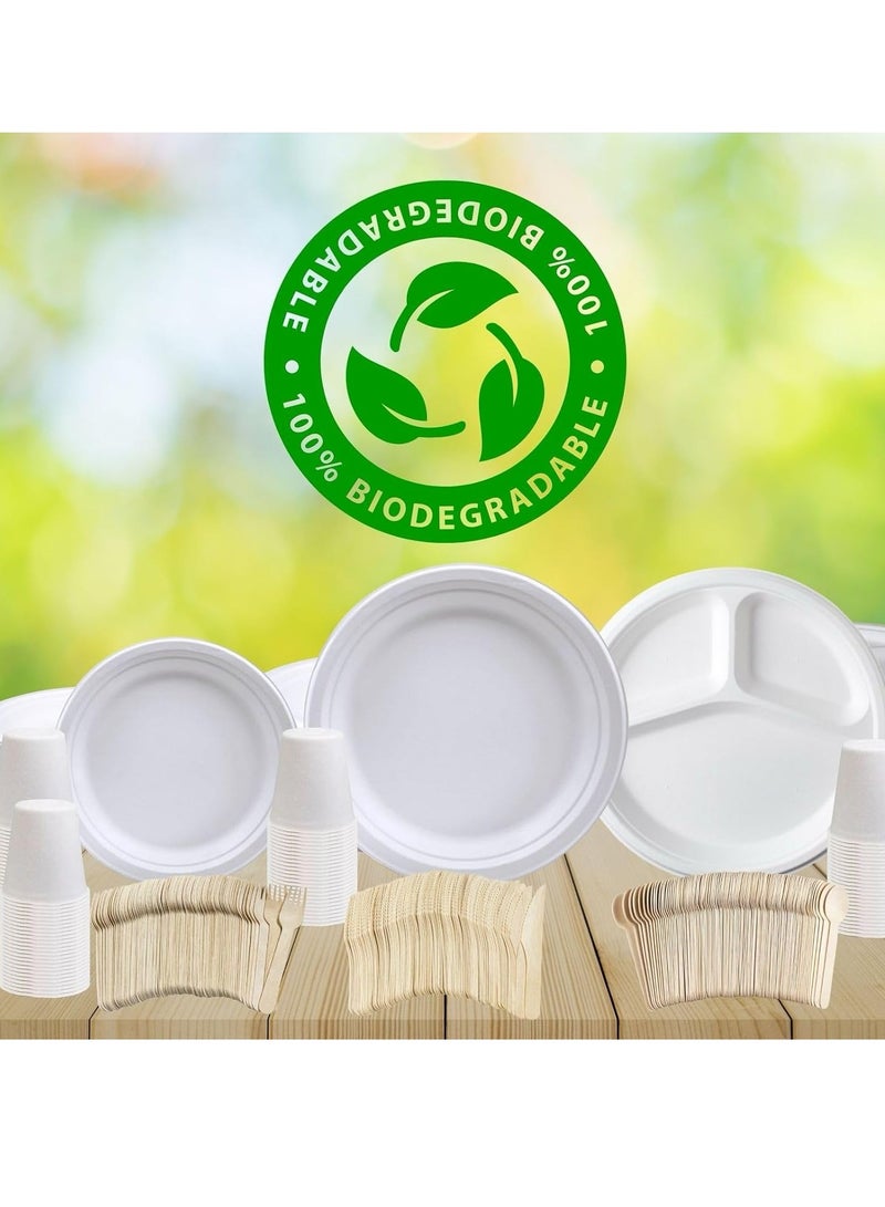 Home Smart Home Smart Compartment Bagasse Plates 10-Inches Set of 50 Pcs Heavy Duty Disposable Plate for Travel Out-Door Party and Special Event Party Favor - Image 3