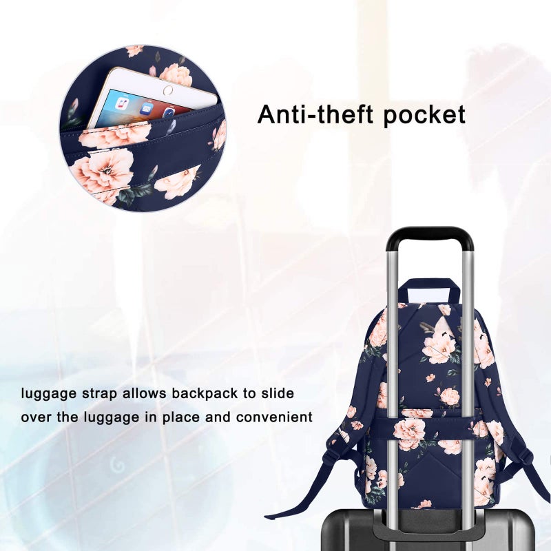 Mosiso MOSISO 15.6-16 inch Laptop Backpack for Women, Polyester Anti-Theft Stylish Casual Daypack Bag with Luggage Strap & USB Charging Port, Camellia Travel Backpack, Blue  - Image 3