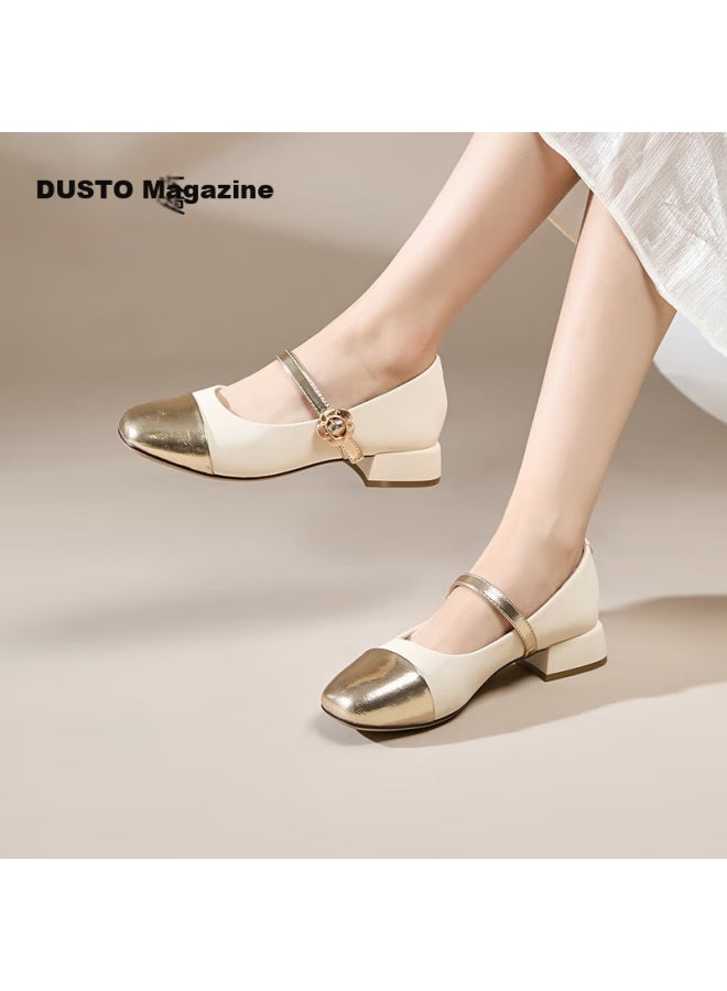 DUSTO Da Dong Mary Jane Women's Shoes Spring New Fashion Casual Patchwork Round Toe Mid-heel Women's Single Shoes 0004 - Image 4