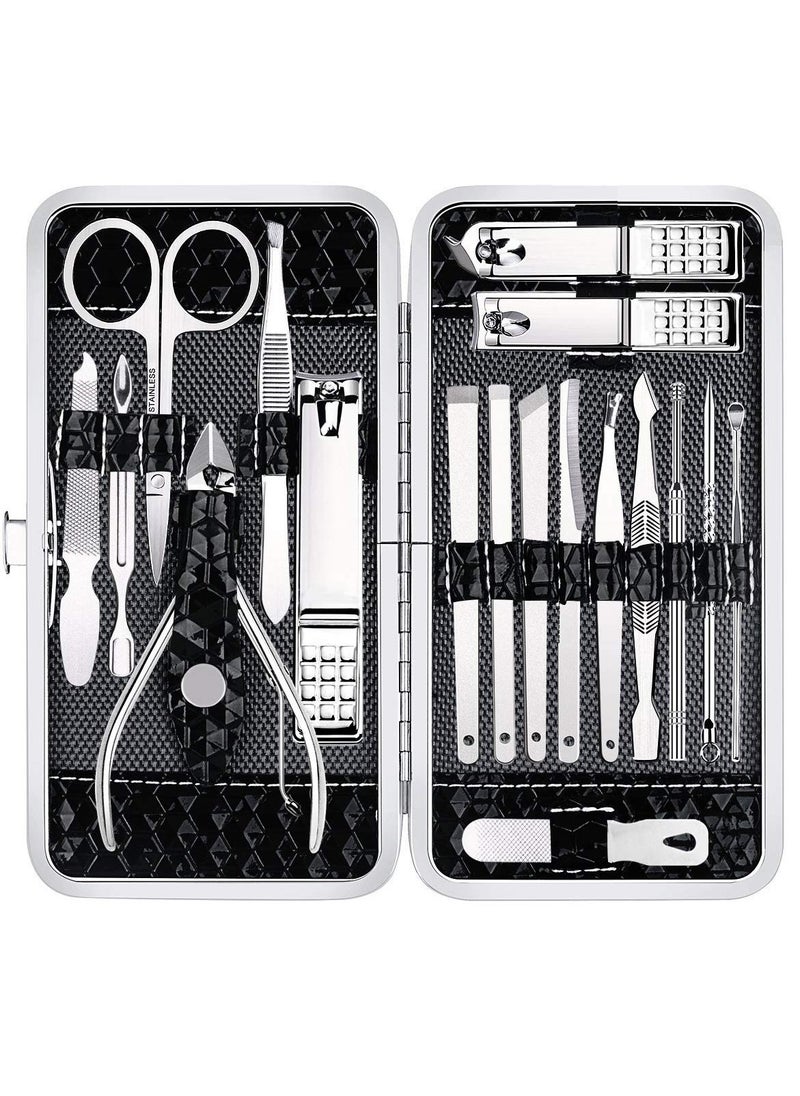 Yougai - Manicure Set Nail Clippers Pedicure Kit -18 Pieces Stainless Steel Manicure Kit, Professional Grooming Kits, Nail Care Tools with Luxurious Travel Case Black - Image 1