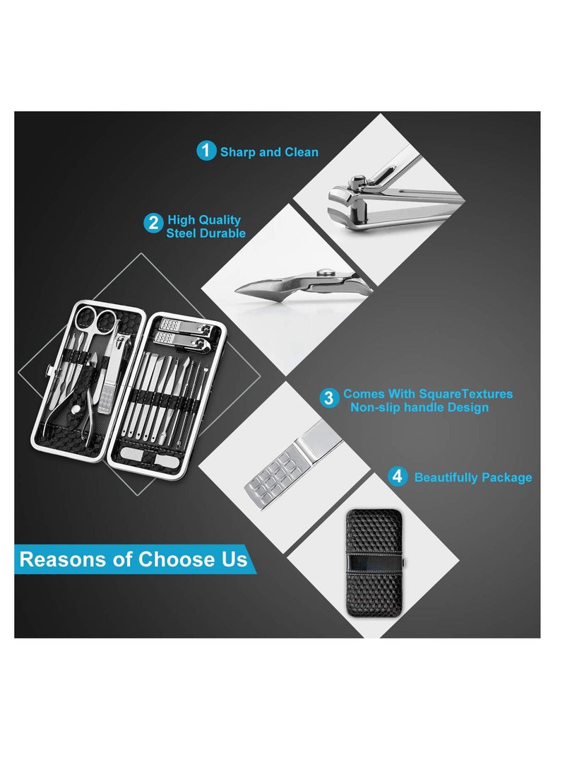 Yougai - Manicure Set Nail Clippers Pedicure Kit -18 Pieces Stainless Steel Manicure Kit, Professional Grooming Kits, Nail Care Tools with Luxurious Travel Case Black - Image 1