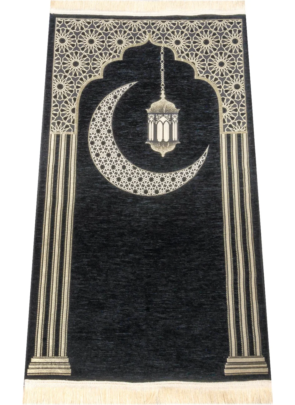 İhvan Online Patterned Chenille Prayer Rug - Black Color