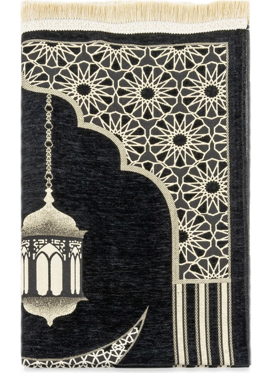İhvan Online Patterned Chenille Prayer Rug - Black Color