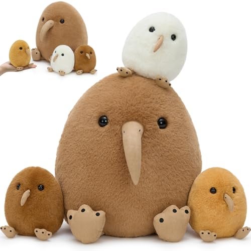 MorisMos Plush Kiwi Bird Toys for Kids Realistic Mommy Kiwi Bird Stuffed Animal with 3 Baby Chicks Soft Machine Washable Plush toy Educational Role Playset Gift for Birthday Baby Shower Christmas - Image 1