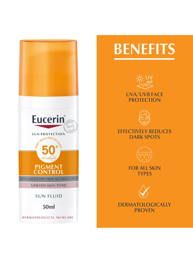 Eucerin Pack Of 2 Face Sunscreen Even Perfector Pigment Control Sun Fluid with Thiamidol, High UVA/UVB Protection, SPF50+, Reduces Spots for Uneven Skin Tone 50ml - Image 3