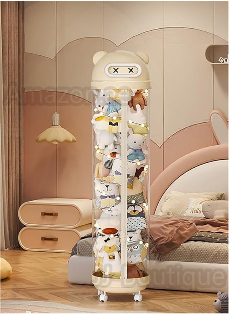 Generic Toys Storage Box, Cylinder Storage Tube Toys Organizer with Decoration Light and Wheels, Plush Dolls Storage Organiser for Kids Nursery Bedroom Playroom Toys Stuffed Display Rack (145cm * 30cm)  - Image 1