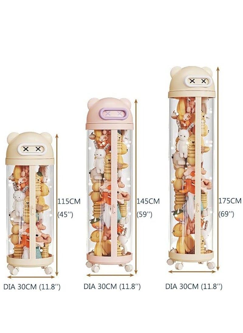 Generic Toys Storage Box, Cylinder Storage Tube Toys Organizer with Decoration Light and Wheels, Plush Dolls Storage Organiser for Kids Nursery Bedroom Playroom Toys Stuffed Display Rack (145cm * 30cm)  - Image 3