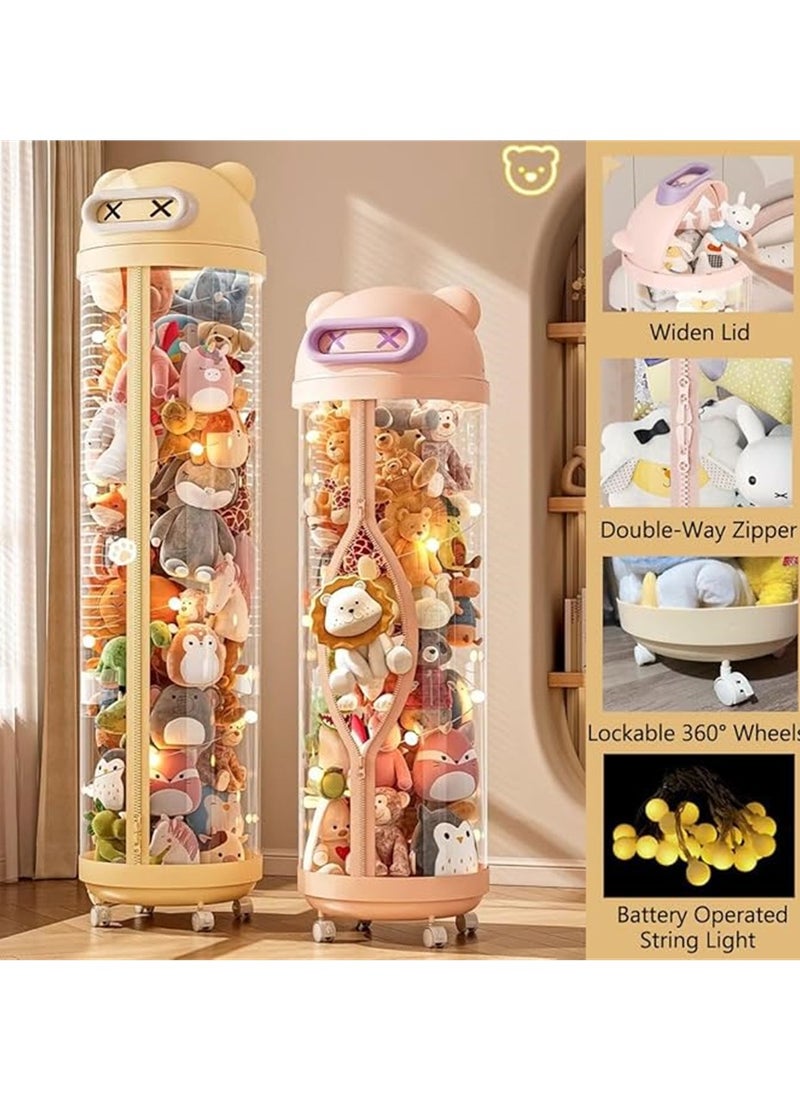 Generic Toys Storage Box, Cylinder Storage Tube Toys Organizer with Decoration Light and Wheels, Plush Dolls Storage Organiser for Kids Nursery Bedroom Playroom Toys Stuffed Display Rack (145cm * 30cm)  - Image 4