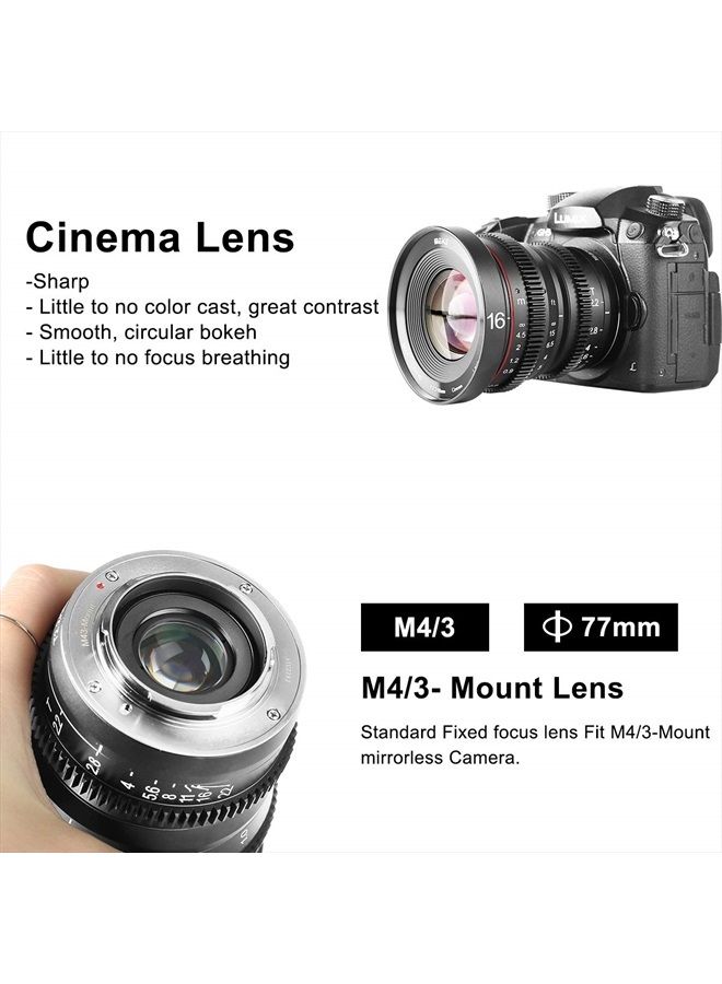 Meke عدسة سينمائية صغيرة 4K بفتحة كبيرة 16 مم T2.2 بؤرية يدوية منخفضة التشويه متوافقة مع مايكرو فور ثيردز M4/3 MFT مع كاميرات أوليمبوس/باناسونيك لوميكس و BMPCC 4K Zcam E2 GH5 GH6 OM-1 - Image 5