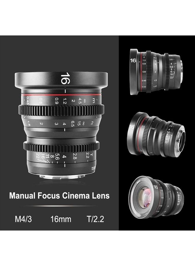 Meke عدسة سينمائية صغيرة 4K بفتحة كبيرة 16 مم T2.2 بؤرية يدوية منخفضة التشويه متوافقة مع مايكرو فور ثيردز M4/3 MFT مع كاميرات أوليمبوس/باناسونيك لوميكس و BMPCC 4K Zcam E2 GH5 GH6 OM-1 - Image 2