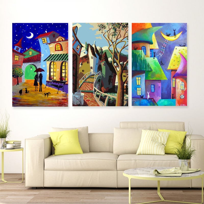 ماركتنا ثلاث لوحات قماشية بتصميم مودرن مع برواز مجوف مقاس (90×40) ثلاث قطع - Image 1