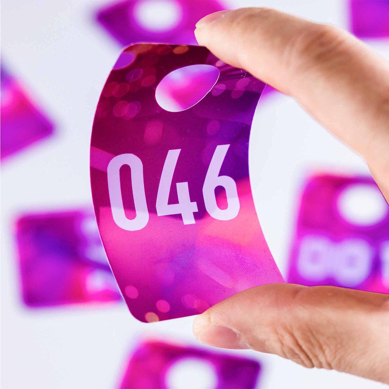 AIKESIWAY Plastic Number Tags, 1.97x3.15 Inch (5x8cm), Pink Spots - Normal and Reverse Mirror Image Cards for Live and Clothes Sales, Reusable (1-200) - Image 3