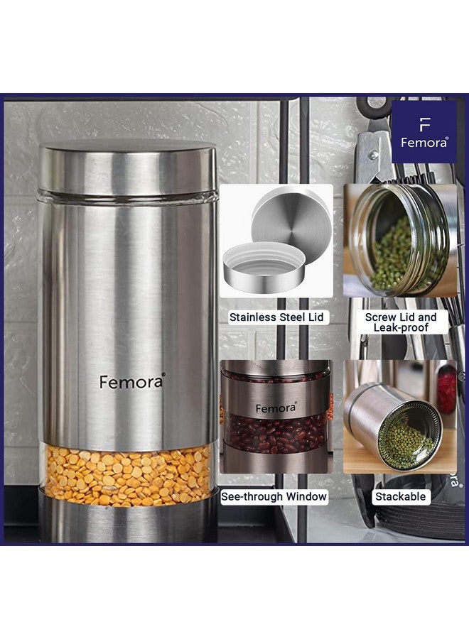 Femora Kitchen Storage Jars Steel Body with See Through Window Jar, 700 ML, Pack of 4 - Image 2