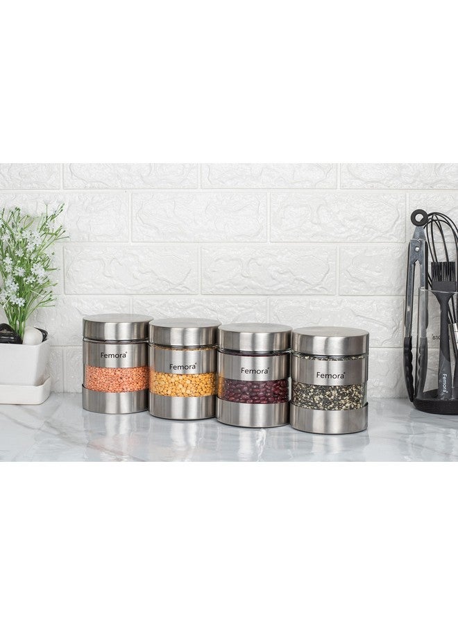 Femora Kitchen Storage Jars Steel Body with See Through Window Jar, 700 ML, Pack of 4 - Image 1