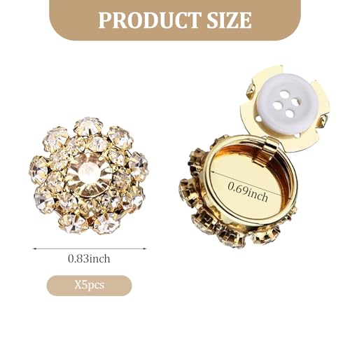 Wanheart 5Pcs Rhinestone Crystal Button Covers, Detachable Clip-On Decorative Buttons Jewelry for Women/Men, Blouses Shirts DIY Clothing Embellishments(Gold) - Image 2