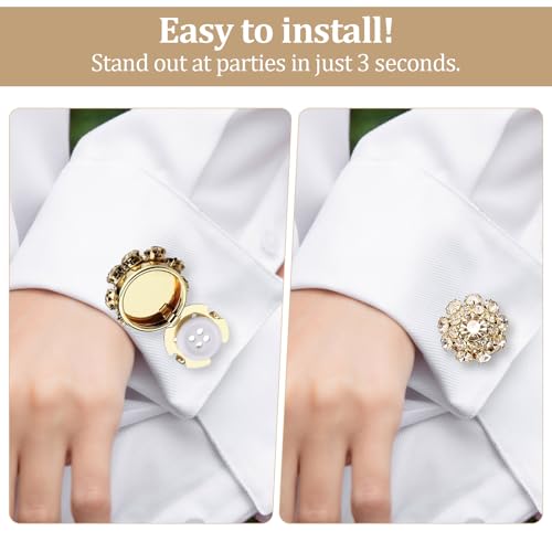 Wanheart 5Pcs Rhinestone Crystal Button Covers, Detachable Clip-On Decorative Buttons Jewelry for Women/Men, Blouses Shirts DIY Clothing Embellishments(Gold) - Image 3