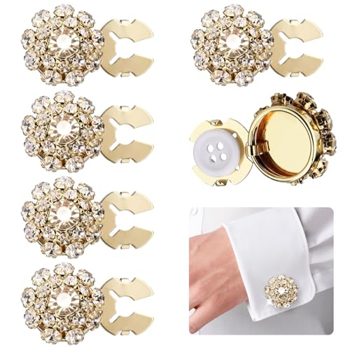 Wanheart 5Pcs Rhinestone Crystal Button Covers, Detachable Clip-On Decorative Buttons Jewelry for Women/Men, Blouses Shirts DIY Clothing Embellishments(Gold) - Image 1