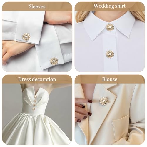 Wanheart 5Pcs Rhinestone Crystal Button Covers, Detachable Clip-On Decorative Buttons Jewelry for Women/Men, Blouses Shirts DIY Clothing Embellishments(Gold) - Image 5