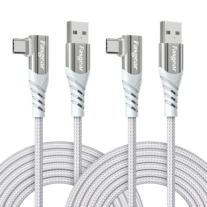 Fasgear USB C 90 Degree Cable - 10ft Right Angle PD Fast Charging Cord for Samsung, Huawei, Redmi (2 Pack - White) - Image 2